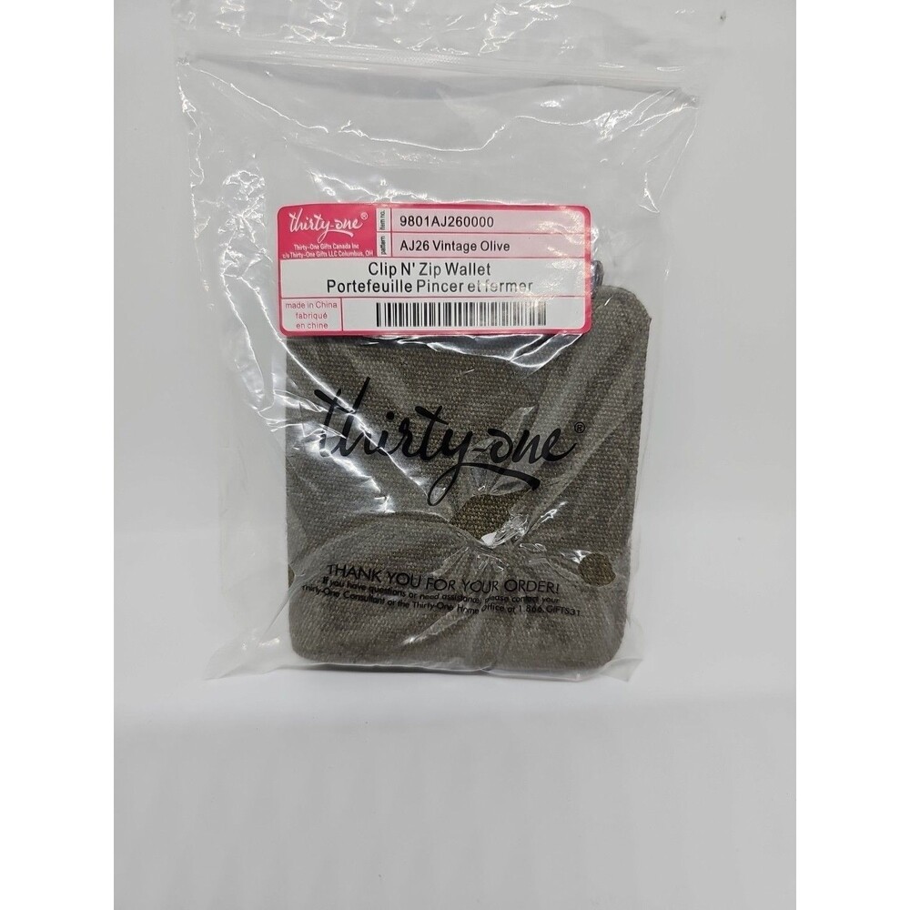 THIRTYONE Thirty One 31 Clip N Zip Small Wallet Vintage Olive